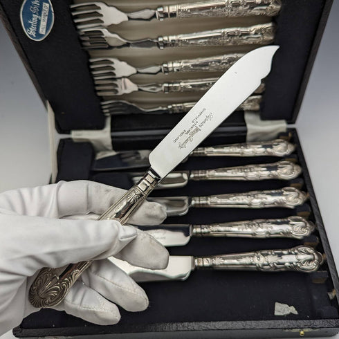 1975 British vintage sterling silver handle table cutlery 6 pair set in case